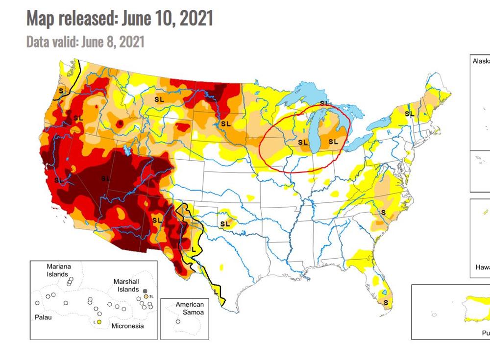 Drought monitor from 6/10/2021