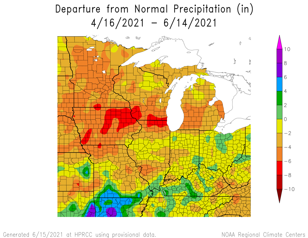 Departure from average precipitation