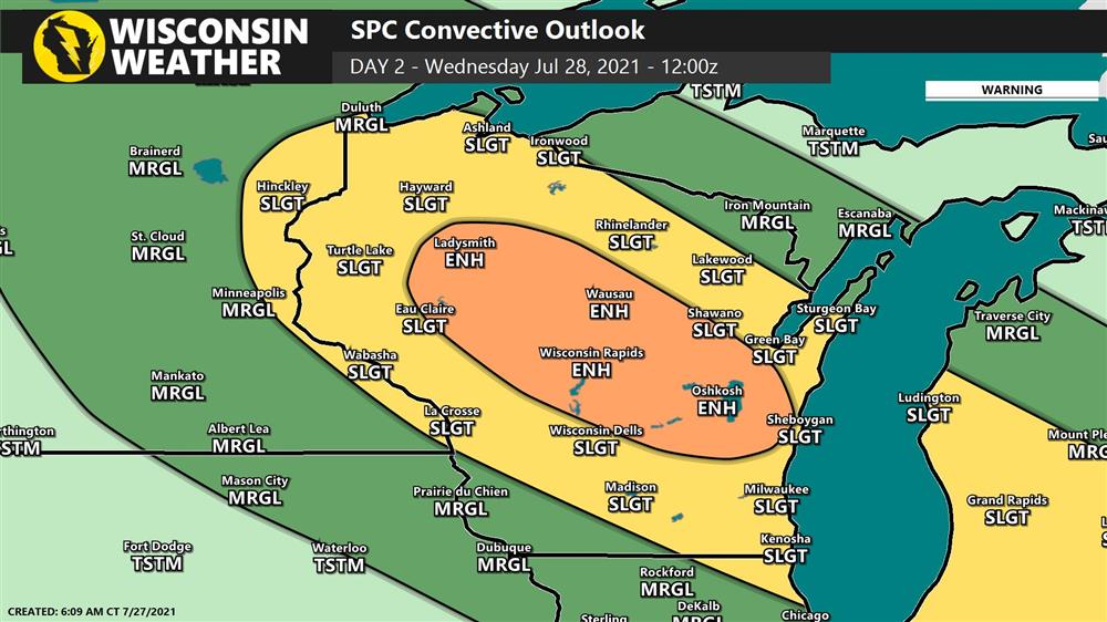 SPC ENHANCED RISK centered over Wisconsin